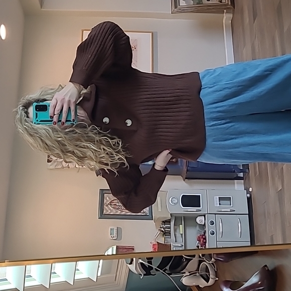 Crescent Cora Funnel Neck Sweater Partial Button Placket Slouchy Mock M - Picture 6 of 13